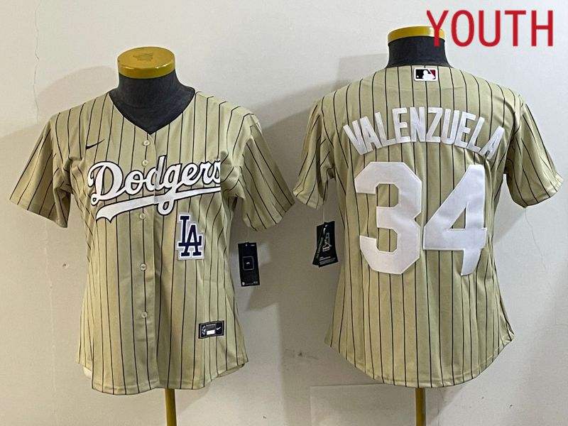 Youth Los Angeles Dodgers #34 Valenzuela Green Stripe Game 2024 Nike MLB Jersey style 6->women mlb jersey->Women Jersey